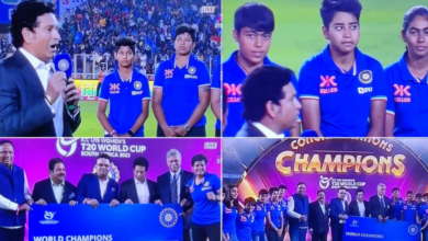 3rd T20 match in Ahmedabad felicitated the 15 girls who won the World Cup, Sachin Tendulkar was present !!